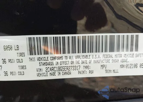 2014 Chrysler Town & Country Touring из США, поврежденный, VIN 2C4RC1BG5ER273317